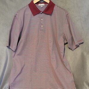Peter Millar Men's Maroon Grey L Polo Shirt Striped Short Sleeve Collared